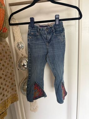 Girls Denim Jeans with Colorful Crochet Insets